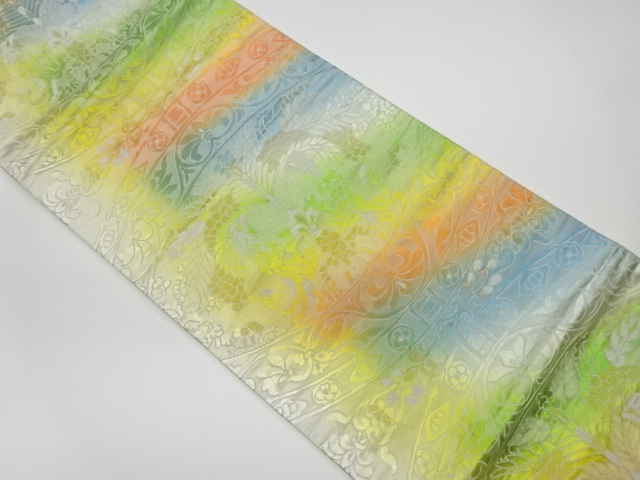 リサイクル　草花に抽象模様織出し袋帯